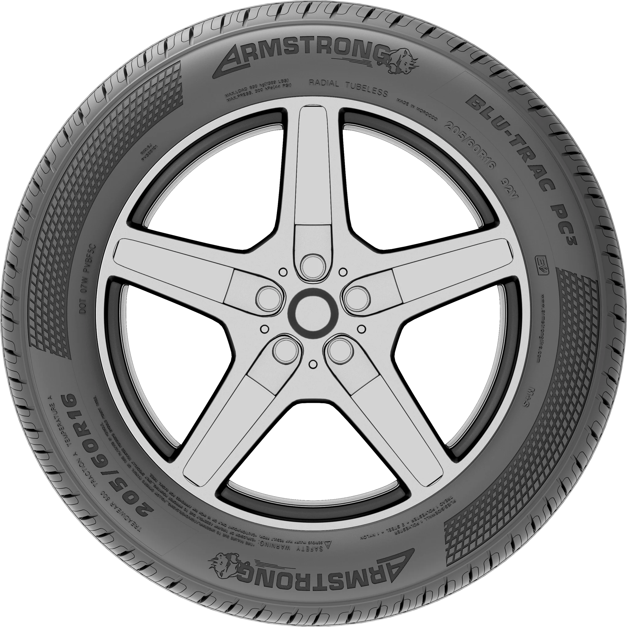 Armstrong BLU-TRAC PC3 tyre on an alloy wheel, side view