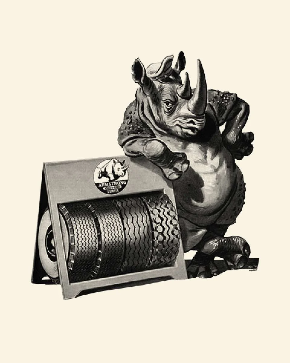 Archive illustration of the Armstrong rhino with a tyre